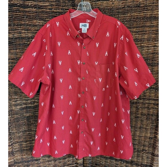 HB Lobster Print Button Up Short Sleeve Collared Shirt Men 1XLT Coastal Nautical - Picture 1 of 9